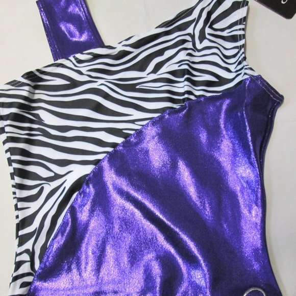 Leotard New Obersee Size AS AM  Womens Gymnastics Dance Costume Purple Zebra S M - Picture 2 of 3